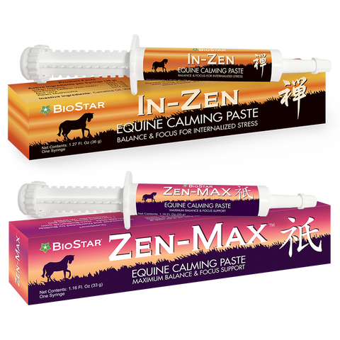 In-Zen and Zen-Max Equine Calming Paste for internalizers and externalizers of stress by BioStar US